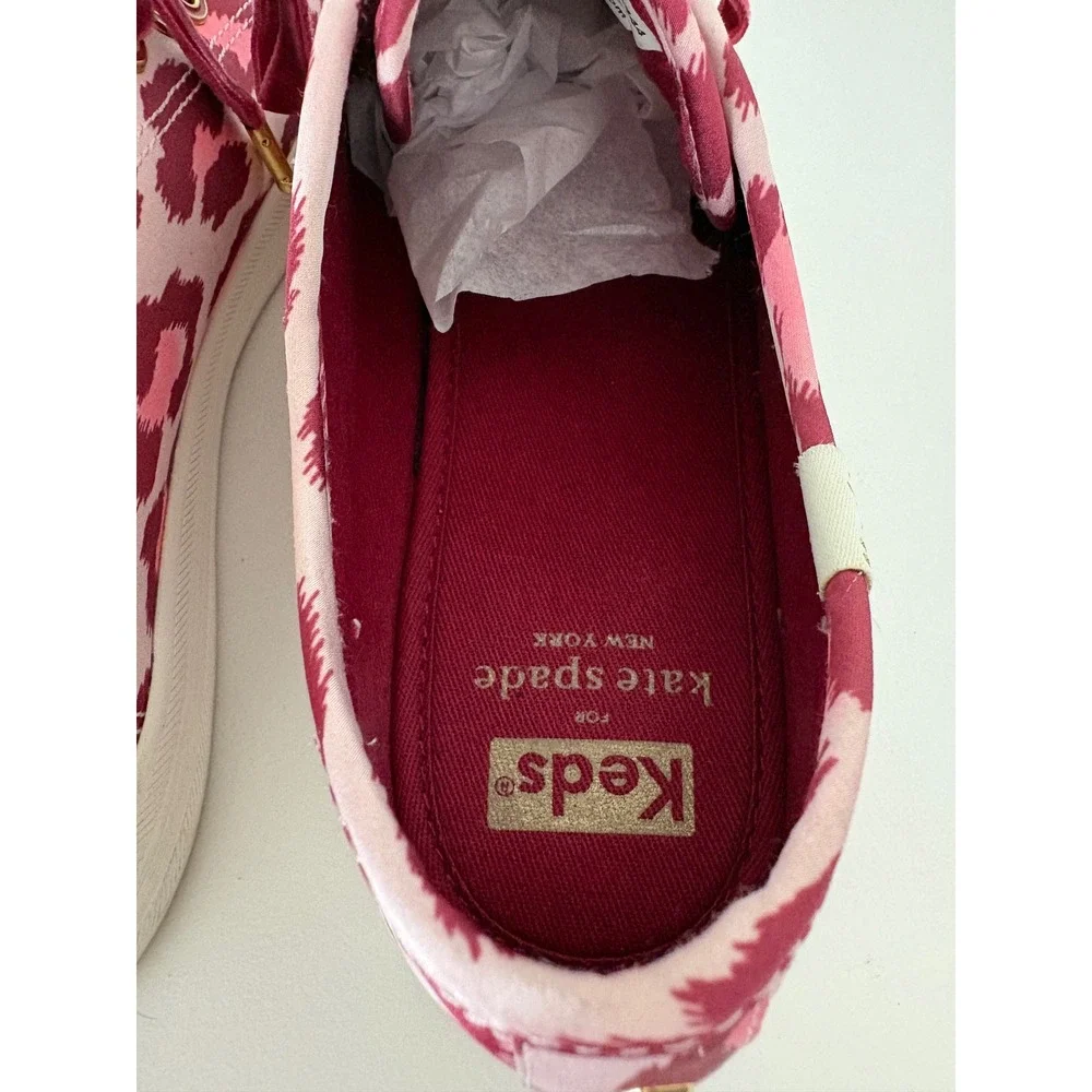 Kate Spade x Keds Triple Kick Burgundy Leopard Satin Sneakers Velvet Laces 7.5